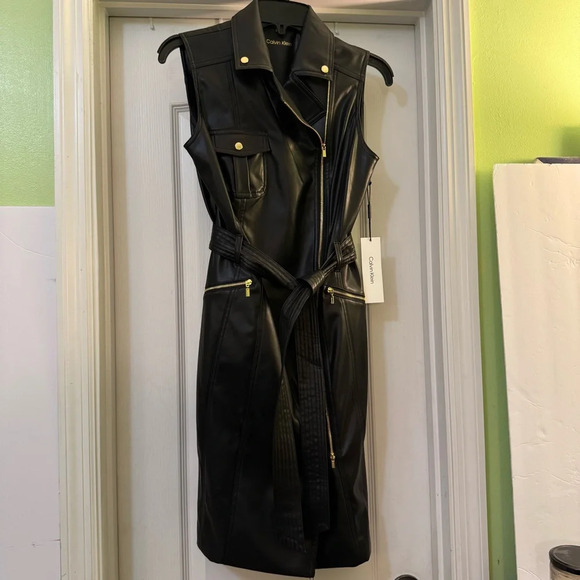 Calvin Klein Sleeveless Black Faux Leather Dress - Picture 1 of 8